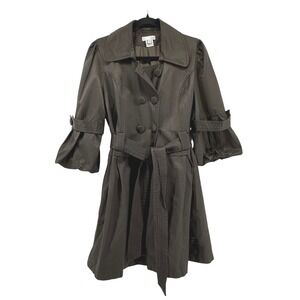 Luii Anthropolgie Trench Coat Women XL Brown Double Breasted Puff Sleeve Belted